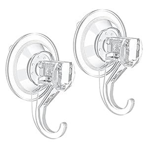 VIS’V Suction Cup Hooks, Small Clear Heavy Duty Vacuum Suction Cups with Hooks Removable Window Glass Door Suction Hangers Reusable Suction Cup Holders for Kitchen Bathroom Shower Wreath – 2 Pcs