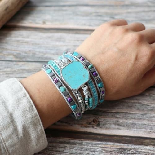 Image of YGLINE Natural Stone Bracelet 5 Wraps Bracelet Handmade Blue Color Boho Bracelet for Women Bracelet