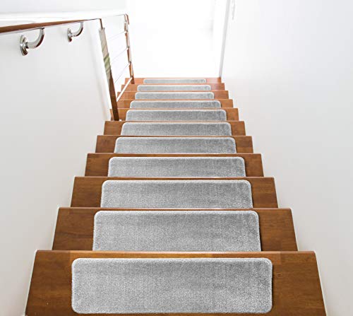 Alfombrillas de goma lavables y antideslizantes para escalera, 9 x 28 pulgadas, color gris claro, juego de 15