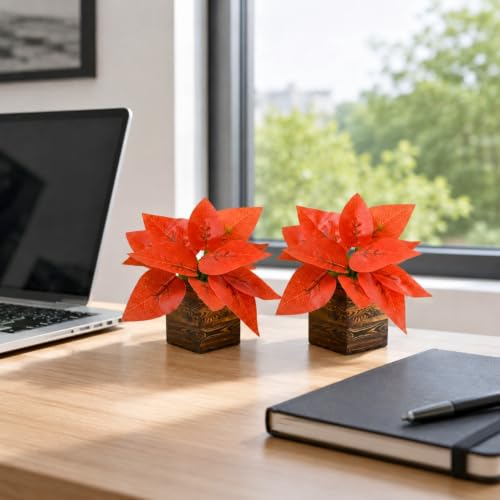 Image of DecoreBugs Artificial Real Touch Flower Plant with Pot (Pack of 2), 16 cm Height, Decorative Faux Floral Plant for Home, Office, Living Room, Bedroom, Table & Shelf Decor