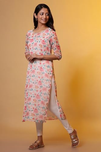 Image of Aurelia Women's Polyester Straight Fit Floral Print Straight Kurta