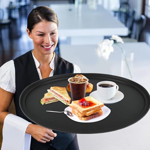 6 Pcs 24 Inch x 29 Inch Large Restaurant Serving Trays, Black PP Plastic Non Slip Tray,Oval Plastic Food Serving Tray with Raised Edges for Home Kitchen Restaurant Cafeterias Fast Food Service by Hlimior - Image 7