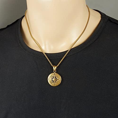 Unisex Vintage Style Compass Navigator Pendant Necklace - Gold Colour Stainless Steel