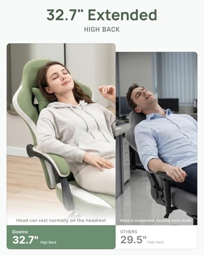 Image of Dowinx Gaming Chair Breathable Fabric Game Chair with Gel Pad and Storage Bag, Comfortable Gamer Chair with Pocket Spring Cushion, Ergonomic Computer Chair with Footrest, Green