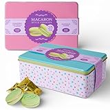 MIJOMA Macaron Style Cookies 2er-Set – 2 dekorative Blechdosen mit je 25 einzeln verpackten Cookies – Vanille & Erdbeer – Geschenkset 2x 155g