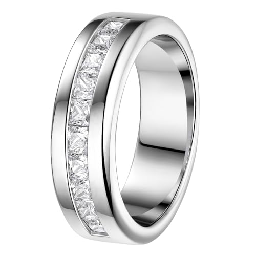 SweetJew Lab Created Moissanite Stone Wedding Band 925 Sterling Silver 1ct 10 Large Princess Cut Promise Ring For Men D Color VVS1 Size 8.5