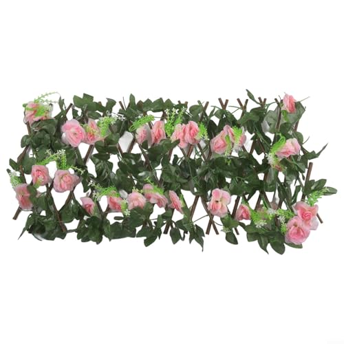 Expandablea - Pantalla de celosía de madera con flores de seda, enredaderas trepadoras, valla extensible de privacidad para jardín, balcón, patio, decoración de pared (rosa claro)