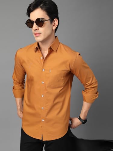 Image of Majestic Man Solid Cotton Casual Shirt - Slim Fit, Full Sleeves, Premium Button Closure