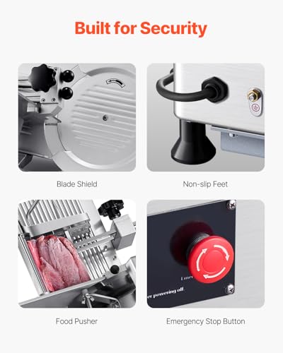 Image of VEVOR Automatic Meat Slicer, 180W + 370W Deli Slicer with a 12 inch Premium 65Mn Blade, 0-0.3 inch Adjustable Thickness, Electric Food Slicer Machine for Meat, Vegetables, Hard Bread, and Cheese