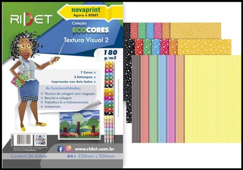 Bloco Criativo, Textura, A4 + 32cm X 23cm, 7 Cores e 3 Estampas, 180 gramas, 36 Folhas, Novaprint