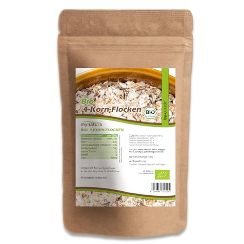 Mynatura Bio 4 - Korn Flocken | Getreideflocken | Roggen | Haferflocken | Weizenflocken | Gerstenflocken | Für Müsli | Zum Backen von Brot und Kuchen | Im Beutel 500g Mynatura Bio 4 - Korn Flocken | Getreideflocken | Roggen | Haferflocken | Weizenflocken | Gerstenflocken | Für Müsli | Zum Backen von Brot und Kuchen | Im Beutel 500g