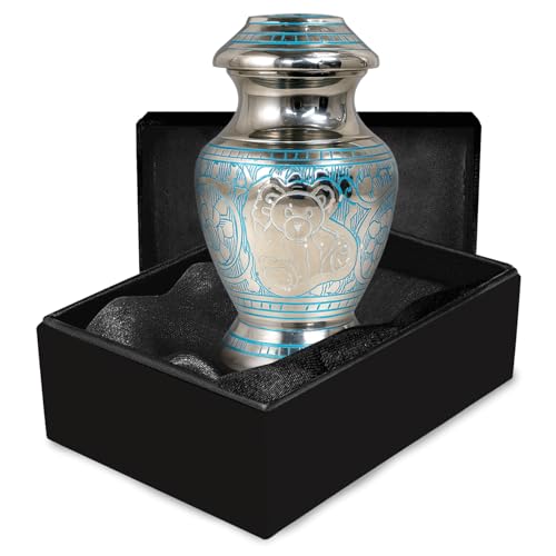 Baby Urns for Ashes Boy - Teddy Bear Urn for Babies - Beautiful Small Urns for Children & Kids - Honor Your Loved One with Baby Keepsake Urn (Blue Small)