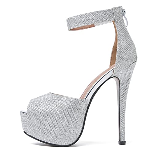 Image of MAIERNISI JESSI Women's Platform High Heel Sandals, Ankle Strap, Peep Toe, Stiletto Heels, Zip