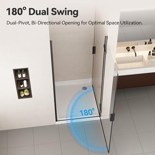 Bathbliss Frameless Pivot Shower Door, Glass Shower Door for Bathroom, 34" W x 72" H, Nano-Coated 5/16" (8mm) Clear SGCC Tempered Glass, Matte Black Finish — view 5
