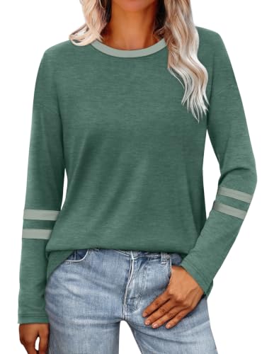 Image of Sampeel Long Sleeve Shirts for Women Color Block Casual Tops Fall Outfits 2026 Basic Tees Trendy Spring Clothes
