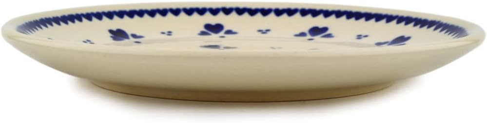 Polmedia Polish Pottery Dessert Plate - Blue Heart Trio Pattern Handmade in Boleslawiec Poland + Certificate of Authenticity