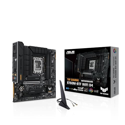 ASUS TUF Gaming B760M-BTF WiFi D4 Mainboard Sockel Intel LGA 1700 (Intel B760, mATX, DDR4 Speicher, PCIe 5.0, 2X M.2, WiFi 6, Thunderbolt 4, Aura Sync)