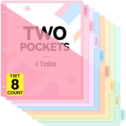 Sooez 8 Count Dividers with Pockets, Binder Dividers with tabs
