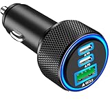 USB C Car Charger, Rombica 3Port 67W PD Dual USB-C USB-A Power Cigarette Lighter Adapter PD/QC Type C Car Charger Fast Charging for iPhone 17 17 Pro Max 16 Pro 15 14 13 12 11/Galaxy S26 S25/Pixel/iPad