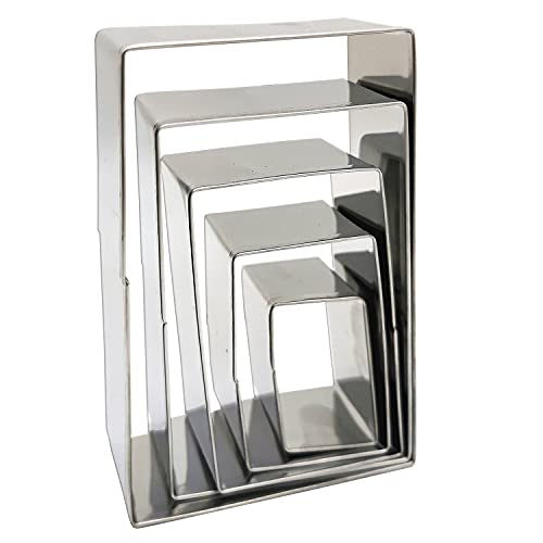 Vokop Rectangle Cookie Cutter Set-5 Pack Stainless Steel Rectangular Biscuit Molds Fondant Cake Cookie Cutter Set Pastry Mold-1" Depth #TOP1