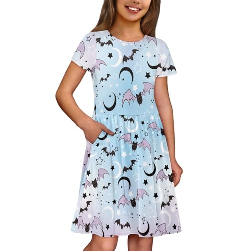 Image of Short Sleeve Dress for Girls with Pockets Cute Toddler Girl Clothes Summer 2-12