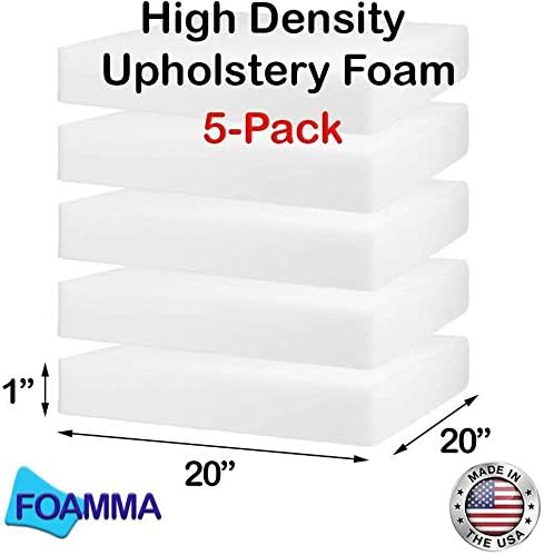Foamma 5-Pack 1" x 20" x 20" High Density Upholstery Foam - Chair Cushion Square Foam for Dining Chairs, Wheelchair Seat Cushion Replacement 1" x 20" x 20" 5 Pack High Density