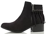 Synthetisches Material City Classified Damen Bean-Stiefelette aus Wildlederimitat mit Fransen, gestapelter Absatz, Schwarz (schwarz), 38 EU