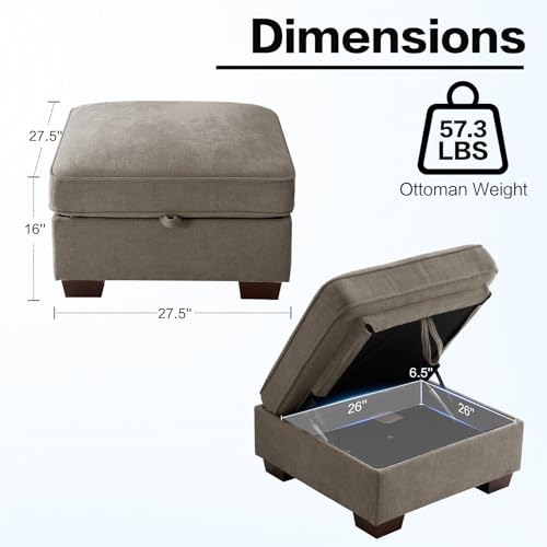 Image of TEKAMON 27.5 inch Storage Ottoman, Square Footrest with Sponge Padded Seat, Chenille Fabric Step Stool for Sofa, Bedroom, Living Room, Entryway, Modern Change Shoes Stool, Wood Legs,(Brown)