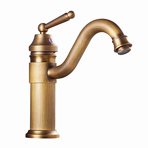 RREN-Faucet Grifo Retro, Grifo Antiguo Europeo Completamente de Cobre, Grifo de Lavabo de una manija, Grifo de Fregadero de Uso Doble Caliente y frío Cover
