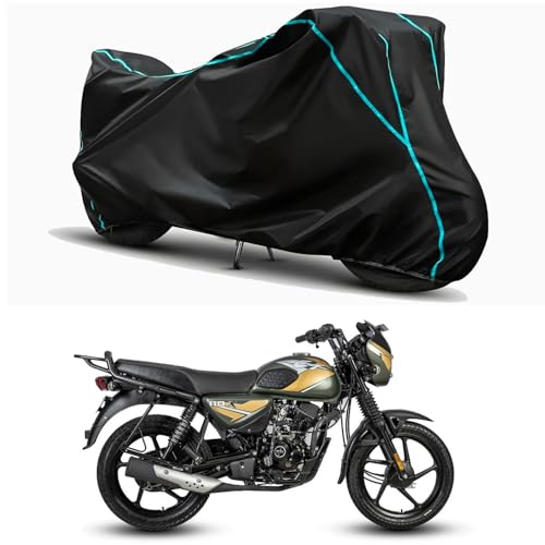 Image of Waterproof Bike Body Cover Compatible for | Bajaj CT 110 X BS6 | Taffeta Fabric, Sky Piping Design, Bottom Elastic Fit | Dustproof, Sun UV & Rain Protection for All Weather.