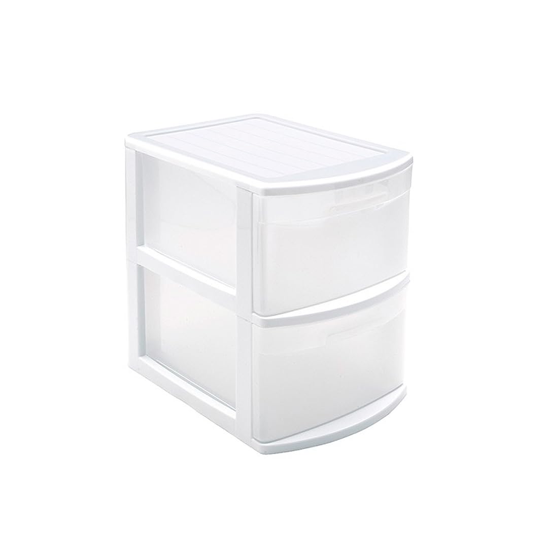Commode 2 tiroirs PVC blanc et translucide DRW 28,5x39x40 cm