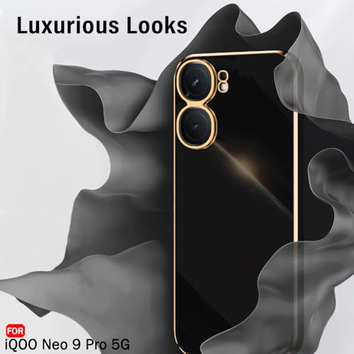 Image of TheGiftKart Luxurious Golden-Plated Back Cover Case for iQOO Neo 9 Pro 5G | Raised Lips for Camera & Screen Protection | Shockproof Design | Stylish Back Cover Case for iQOO Neo9 Pro 5G (TPU, Black)
