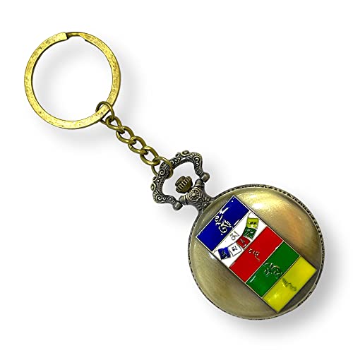 Image of AUGEN Premium Pocket Watch Metal Keychain Julley Tibetan Lung ta Om Mani Padme Hum Ladakh C Retro Vintage for Gifting With Key Ring Anti-Rust (Pack Of 1)