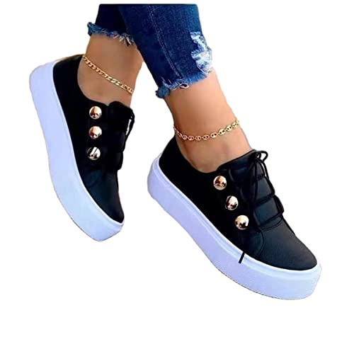 ilbcavne Femme Basse Basket Chaussures à Bout Rond DéContractéEs Caoutchouc Plateforme Loafers sans Lacets Mocassins de Marche Sport Travail Casual Sneakers(Size:EU38,Color:Le Noir) Cover