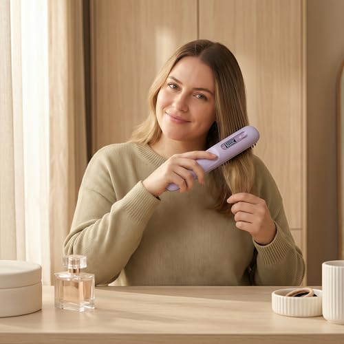 Cepillo alisador inalámbrico para cabello corto morado miniatura 3