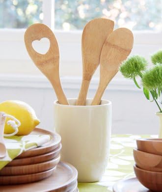 dandiDesigner Bamboo Kitchen Utensil, Set of 3 with Cotton Gauze Bag