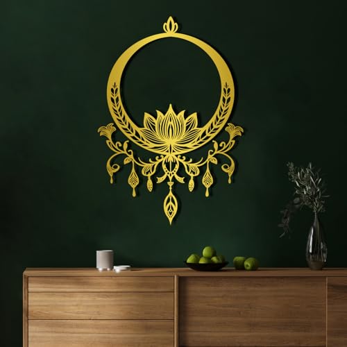 yumcake Mandala Metal Wall Art, Lotus Flower Metal Wall Art, Mandala Wall Decor, Lotus Flower Wall Decor for Bedroom, Yoga Gifts (gold, 19 x 13 inches / 47 x 33 cm, Yoga Hanging)