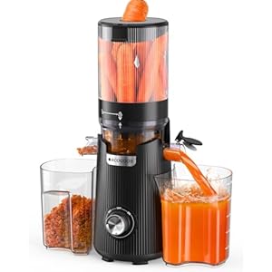 ACOQOOS Entsafter, Entsafter für Ganze Gemüse und Obst, 135mm, Breite und Größere Fütterungsröhre, 1,8 L Füllvolumen, Leicht zu Reinigender Slow Juicer, Elektrische Saftpresse, Obsidianschwarz