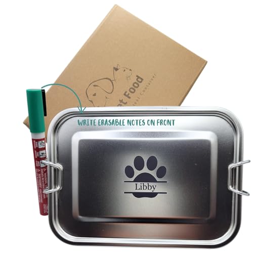 Contenitore per alimenti in acciaio inossidabile per cani e gatti, ciotola rettangolare senza fuoriuscite, con coperchio, pennarello cancellabile per appunti, ciotola portatile da viaggio per animali