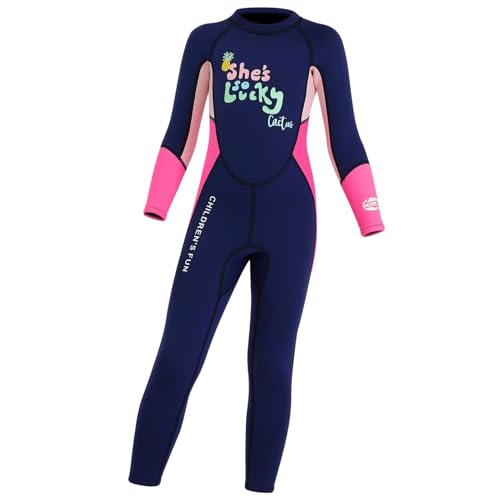 Little Big Girls 2.5mm Neoprene Long Wetsuit Thermal Full Body Swim Jumpsuits Rash Guards Pink Navy Blue 8-9 Years