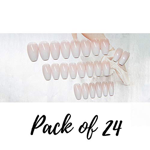 Artquee 24Pcs French Nude White Ombre Ballerina Medium Long Coffin Glossy Fake Nails Press On Nail False Tips Manicure For Women And Girl #TOP2