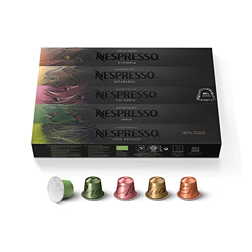 Nespresso Original - Assortiment Master Origins 50 Capsules - 10x Peru Organic, 10x India, 10x Colombia, 10x Nicaragua, 10x Ethiopia