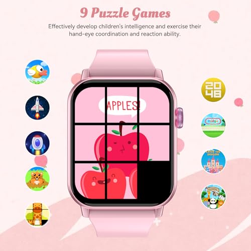 Image of Smart Watch for Kids, 12 Puzzle Games HD Touch Screen Watches, Step Counter, Heart Rate and Sleep Monitor, Flashlight, 12 /24 hr Educational Toys Birthday Gifts for Girls Ages 6-12 (Pink)