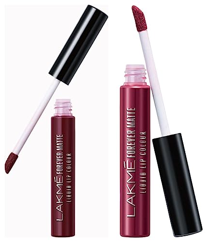 Image of LAKME Forever Matte Liquid Lip Colour, Red Wine, 5.6 Ml & Lakme Forever Matte Liquid Lip Colour, Wine Touch, Long Lasting Liquid Lipstick, 5.6 Ml