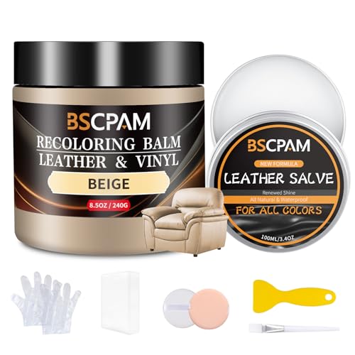 BSCPAM Beige Leather Recoloring Balm with 100ml Mink Oil,Leather Couch Scratch Remover,Leather Repair kit for Vinyl Furniture and Car Interior,Leather Dye Paint,Mink Oil for Leather by BSCPAM - Used condition - US$19.38