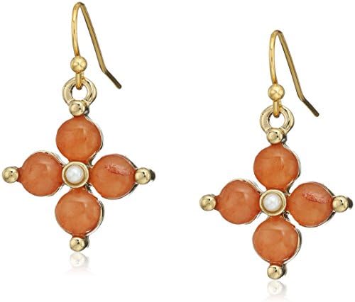 1928 jewelry 14k gold tone semi precious gemstone carnelian drop earrings