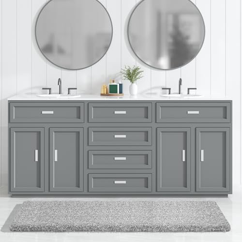 Yimobra Luxury Bathroom Rugs, Fluffy Bath Mats, Non Slip, Water Absorbent Microfiber, Machine Washable, Plush Runner Shower Rugs, Thick Matts for Bathroom Floor&Tub, 60" X 24", Light Gray and White by Yimobra - Image 5