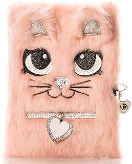 Busy Kid Plush Diary with Lock for Girls Glitter Kitty Notebook for Kids