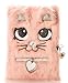 Busy Kid Plush Diary with Lock for Girls Glitter Kitty Notebook for Kids (Light Pink)