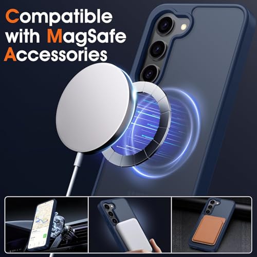 Image of Oterkin Magnetic Case for Samsung Galaxy S24 Plus, Dark Blue | Compatible with MagSafe, Matte Frosted Translucent, Shockproof, Military Grade Protection